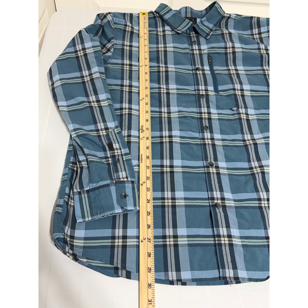 Oakley Mens XL Blue Plaid Long Sleeve Button Down Shirt Zipper Pocket Mesh Back - Picture 3 of 7